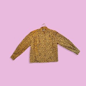 Retro Wahls Yellow 80's 90's cheetah like printed Button Down Blouse Long Sleeve